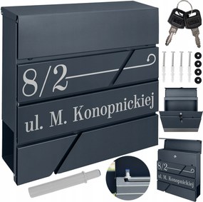 Levél- És Újságtartó Doboz Antracit Cím Minta