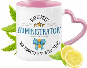 Adminisztrátori bögre Rózsaszín, Szív alakú füllel Kávé Ajándék