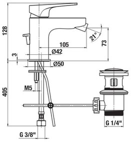 JIKA H3411X10041111 - CUBITO bidé csaptelep 12,8 cm, leeresztő nélkül, króm
