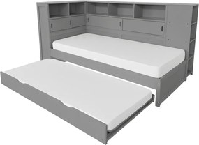 Ágy polcokkal és pótággyal, szürke, 90x200, LENDON