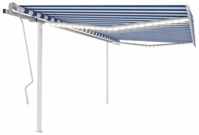 kék és fehér kézzel kihúzható LED-es napellenző 4,5x3 m