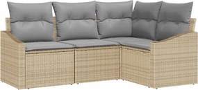 vidaXL Kerti Kanapé Szett 4 pcs Beige és Világosszürke polirattan