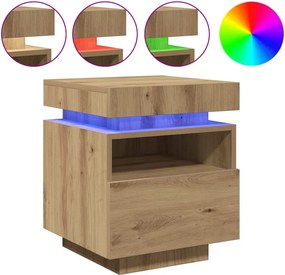 vidaXL 2 db kézműves tölgy éjjeliszekrény LED-fényekkel 40x39x48,5 cm