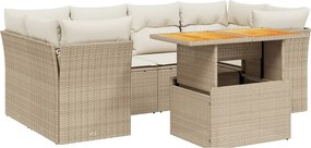 vidaXL 7 részes bézs polyrattan kerti ülőgarnitúra párnákkal