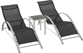 Outsunny Kert Napozóágy Szett Fém Hálós 3-Részes Napozóágy Teázó Asztallal, 2 Napozóággyal, 1 Oldalas Asztallal - Kerti Bútor Szett 59W x 169D x 66H c