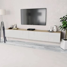 vidaXL 2 db tölgyfa/fehér magasfényű furnér TV szekrény 120x40x34 cm