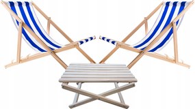 2 db-os fa napozóágy szett kék+ összecsukható dohányzóasztal