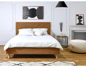 Narancssárga kárpitozott franciaágy ágyráccsal 180x200 cm Romane – Bobochic Paris