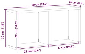 betonszürke szerelt fa faliszekrény 60 x 16 x 30 cm