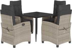 vidaXL 5részes világosszürke polyrattan kerti étkezőgarnitúra párnával