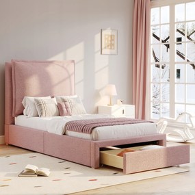 Kárpitozott ágy egyszemélyes gyerekágy 90x200cm Zsenília rózsaszín