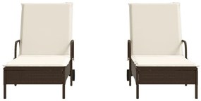 2 db barna polyrattan napozóágy párnával