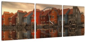 Színes házak képe (órával) (90x30 cm)