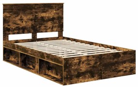 vidaXL Ágykeret fejtámlával Füstölt tölgy 120 x 190 cm Tömör fenyőfa