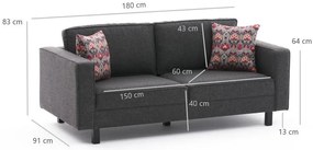 Kétszemélyes kanapé Kale Linen - Antracit