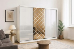 Modern Tolóajtós Ruhaszekrény Caro Tükörrel 250 Fehér