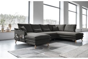 Sötétszürke kinyitható sarokkanapé (jobb oldali-U alakú) Charming Charlie – Miuform