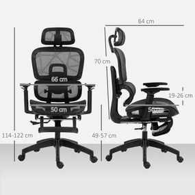 HOMCOM Ergonomikus irodai szék, hálós szövettel, állítható 3D, karfákkal és fejtámlával, fekete