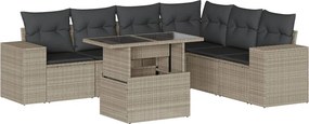 vidaXL 7 részes világosszürke polyrattan kerti ülőgarnitúra párnákkal