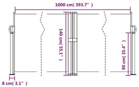 antracitszürke behúzható oldalsó napellenző 140 x 1000 cm