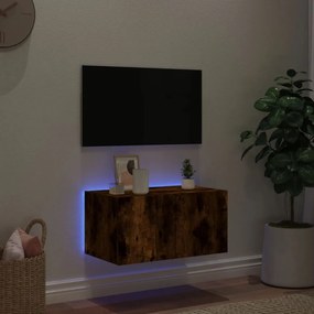 füstös tölgy színű fali TV-szekrény LED-ekkel 60x35x31 cm