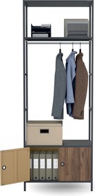 Irodai polc nyitott ruhaakasztó rúddal, recepcióra és váróterembe, fém, antracit/dió, 800x2200x400 mm: ARIEL Eco Design