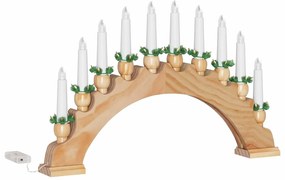 Karácsonyi gyertyatartó ív 10 LED gyertyával Barna