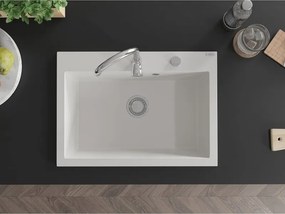 Mexen Elix gránit mosogató 1-medencés 700 x 500 mm, fehér, króm szifon - 6526701005-20