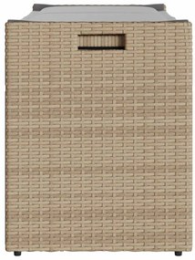 Bézs polyrattan kültéri tárolópad párnával 100 cm