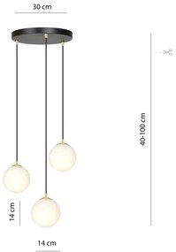 Csillár zsinóron ROYAL 3xE14/10W/230V átm. 30 cm fekete