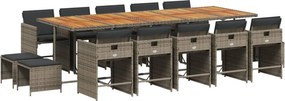 vidaXL 15 részes szürke polyrattan kerti étkezőgarnitúra párnákkal