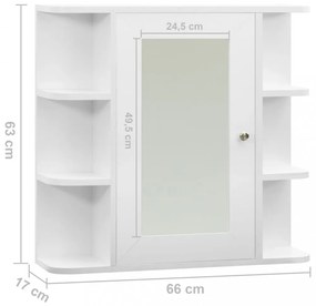 fehér MDF tükrös fürdőszobaszekrény 66 x 17 x 63 cm