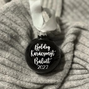 Fényes fekete üveggömb egyedi felirattal 8cm