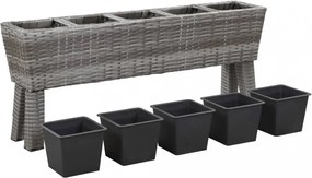 Szürke polyrattan kerti virágtartó 5 kaspóval 118 x 25 x 50 cm