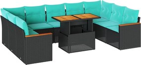 vidaXL 10 részes fekete polyrattan kerti ülőgarnitúra párnákkal