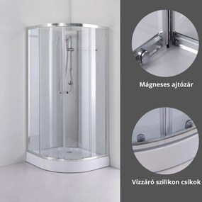 Stuxi Genova 80x80 cm íves két tolóajtós fehér hátfalas zuhanykabin 5 mm üveggel zuhanytálcával és csapteleppel