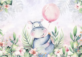 Fotótapéta Víziló lufival virágok a gyerekszobába 208x146 +ragasztó