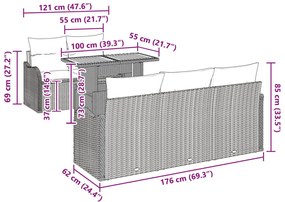6 darabos kerti sofa készlet párnákkal bézs poli rattan akácfával, 2-személyes kerti sofa párnákkal bézs poli rattan