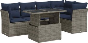 vidaXL 6 részes szürke polyrattan akácfa kerti ülőgarnitúra párnákkal