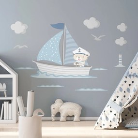 Captain Teddy gyerek kék falmatrica - Ambiance