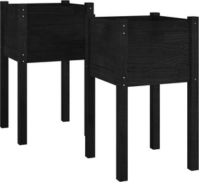 vidaXL 2 db fekete tömör fenyőfa kerti virágtartó 40 x 40 x 70 cm