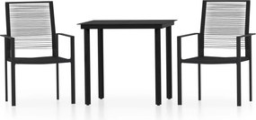 vidaXL 3 részes fekete kerti étkezőgarnitúra