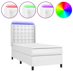fehér műbőr rugós ágy matraccal és LED-del 80 x 200 cm