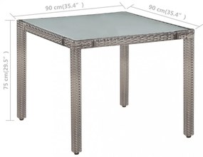 5-részes szürke kültéri polyrattan étkezőszett párnákkal