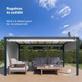 Blumfeldt Pantheon Cortina Solid Sky Pergola 3x4, időjárásálló, porszórt, oldalsó panelek