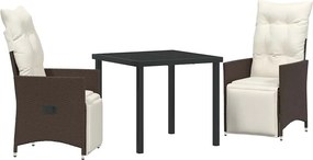 vidaXL Kert étkező szett párnával 3 pcs Barna polirattan