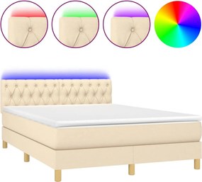 vidaXL krémszínű szövet rugós és LED-es ágy matraccal 140x200 cm