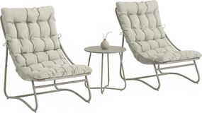 Outsunny 3 részes kültéri bistro szett párnákkal — 2 légáteresztő fotel és kerek kisasztal, porfestett horganyzott acél váz, világosszürke | Aosom