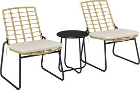 Outsunny Rattan Kerti Bútor Szett, 2 Fős Kültéri Bútor Szett 3 Darabos Ülőgarnitúra 2 Rakásolható Székkel, Asztali Párnákkal, Időjárásálló Kerti Loung
