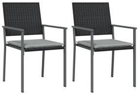 2 db fekete polyrattan kerti szék párnával 56 x 62,5 x 89 cm